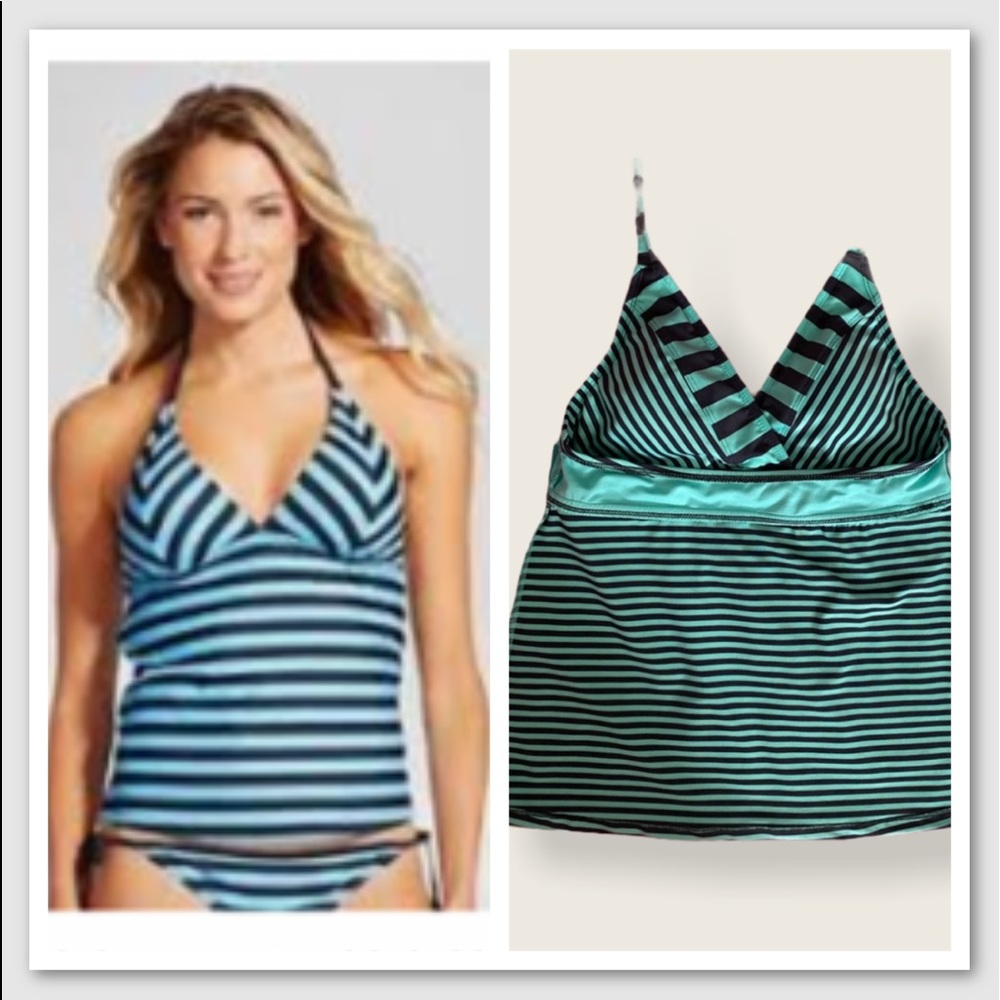 Mossimo (Wasson) Green/Black Stripes Bathing swimsuit tankini top Size M Medium